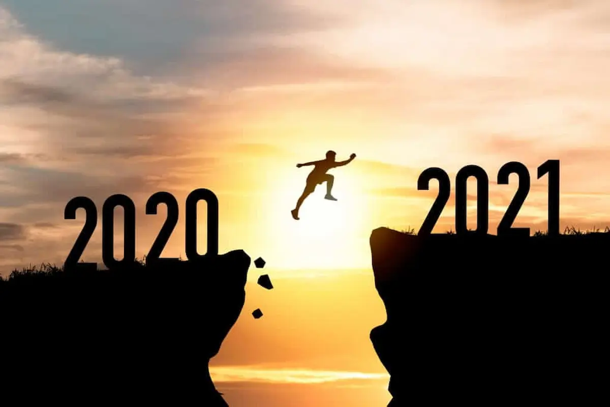 Person jumping from 2020 to 2021