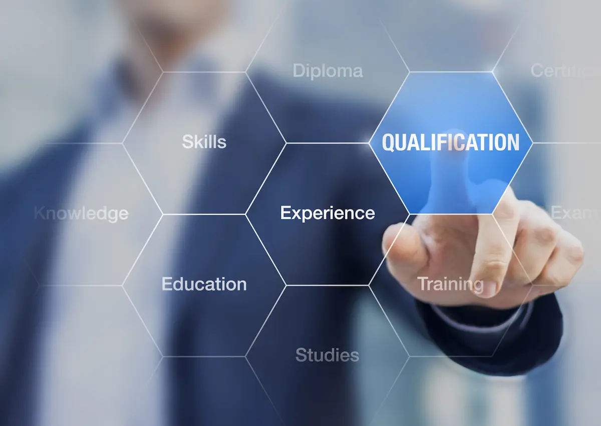 Business qualification and skills concept with highlighted qualification text.