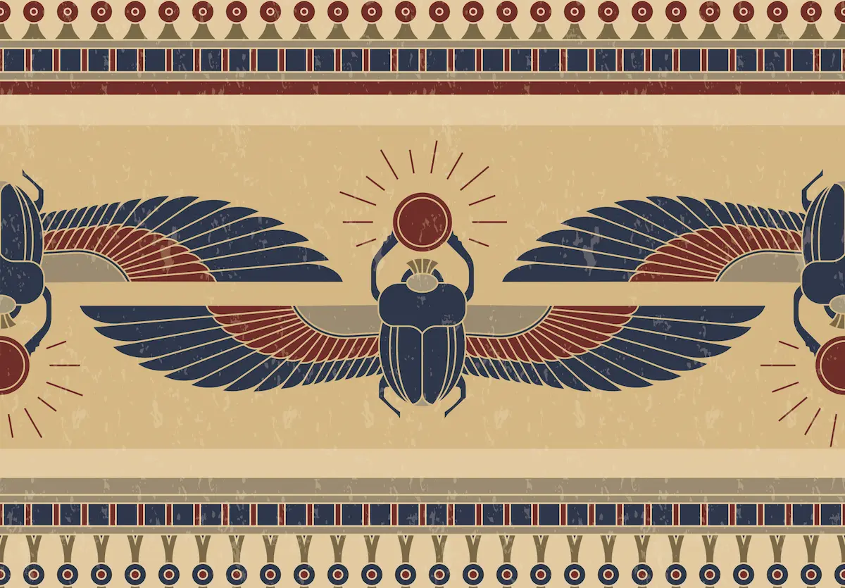 Ancient Egyptian scarab illustration with decorative winged design