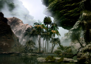shutterstock 409747924 3d,Illustration,Of,Tropical,Landscape,Where,It,Is,Observed,Large