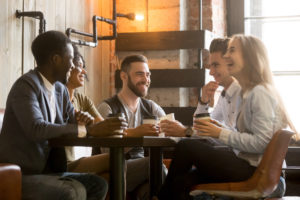 coffee cricket Multiracial,Friends,Having,Fun,And,Laughing,Drinking,Coffee,In,Coffeehouse,