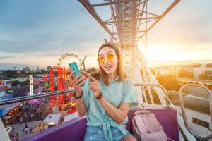 theme bee Happy,Asian,Woman,Smiling,And,Taking,Selfie,Photo,On,A