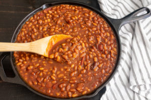 4th baked beans Bourbon,Baked,Beans,In,A,Cast,Iron,Skillet:,Pork,And