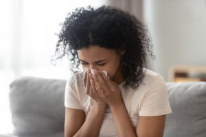 consequences health Ill,Upset,African,Woman,Blowing,Running,Nose,Got,Flu,Caught