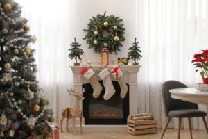 holiday decor cover Fireplace,In,Room,With,Christmas,Decorations.,Interior,Design