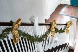 holiday decor garland Holiday,Christmas,Stairway,Stairs,Decor,Of,Green,Garland,And,Gold