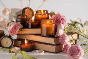 what if santa candles A,Set,Of,Different,Aroma,Candles,In,Brown,Glass,Jars.