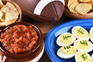 superbowl waves Closeup,Of,Snacks,For,Watching,A,Football,Game,,Chips,,Salsa