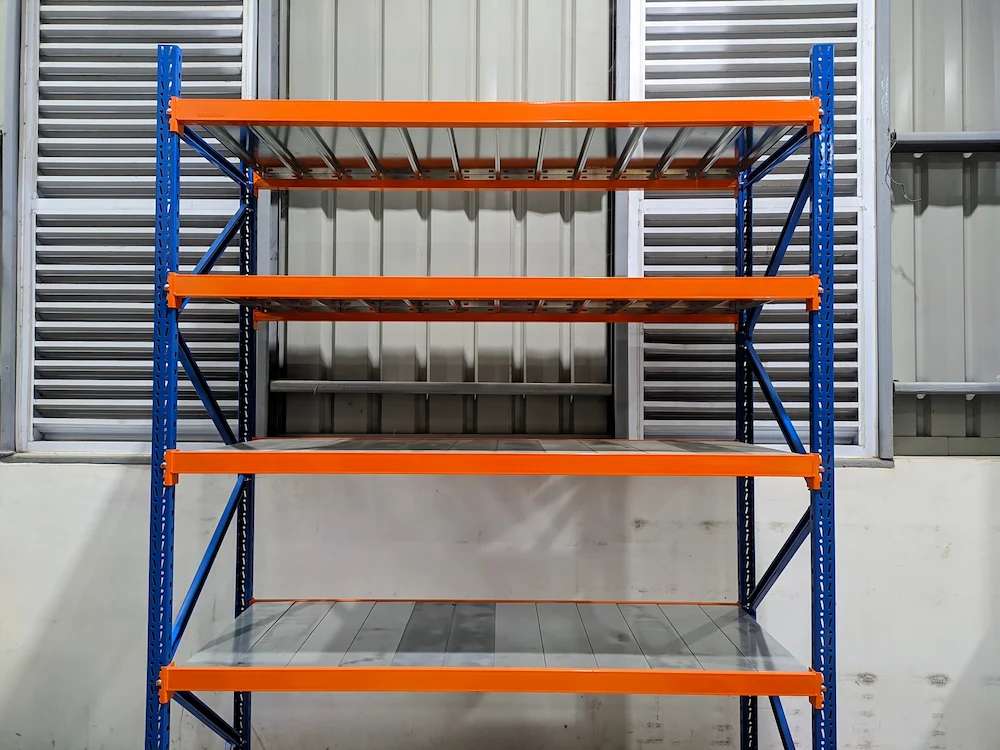 orange and blue shelving unit