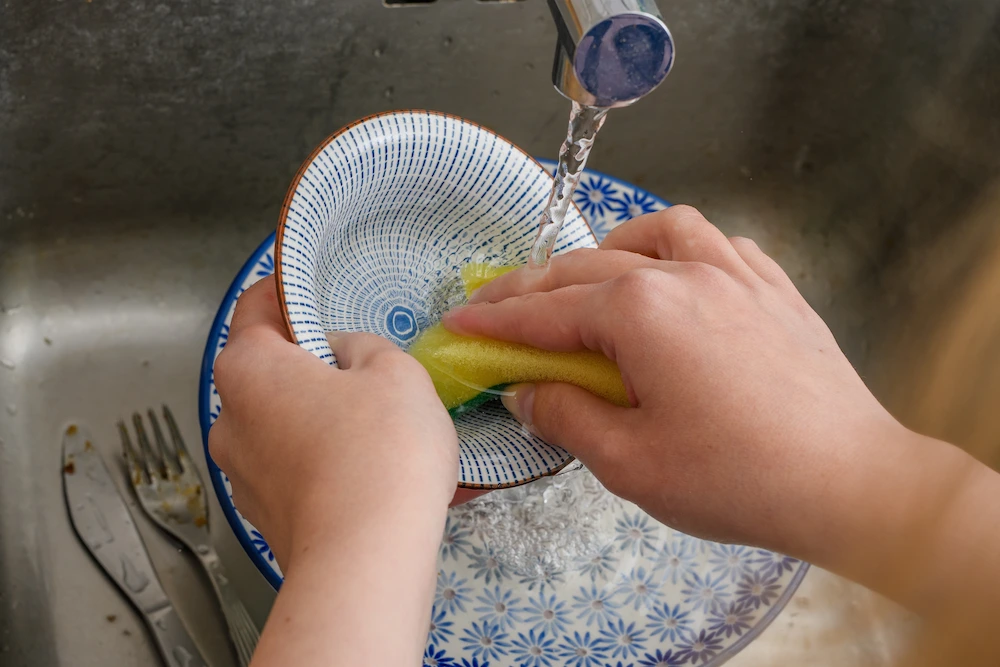 washing dishes